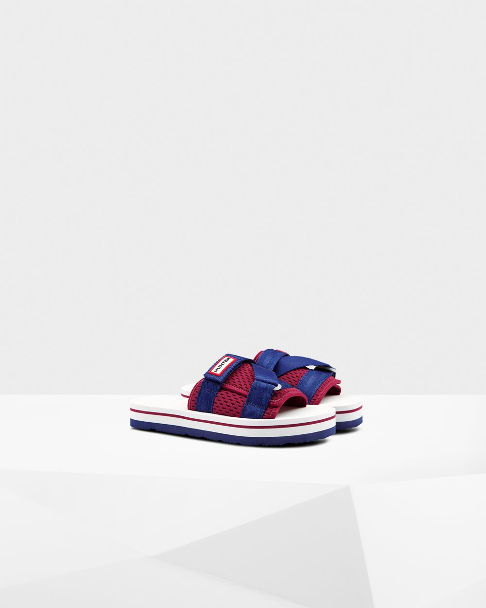 Womens Slides - Hunter Original Flatform Beach (75CSMJGYX) - White/Red/Blue